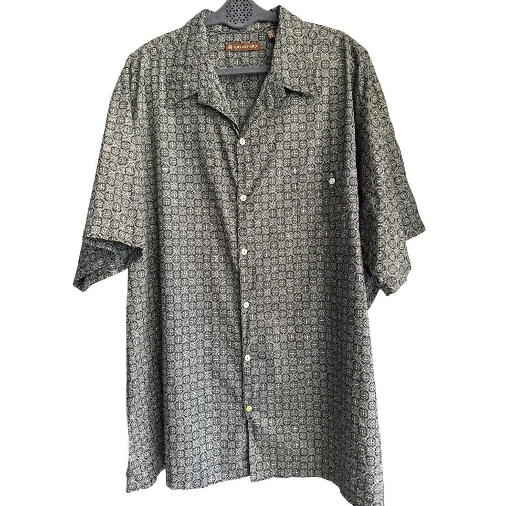 Tori Richard Mens 3XB Navy Blue Geometric Cotton Lawn Short Sleeve Button Up Top